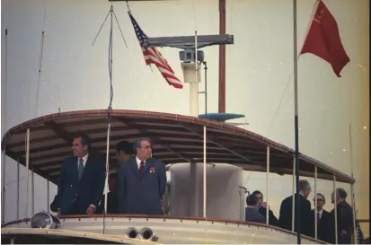  ?? Dolphin. ?? Nixon hosted Soviet leader Leonid Brezhnev aboard Sequoia during the 1973 nuclear arms treaty talks. Left: The 256-foot U.S.S.