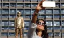  ??  ?? Woman takes selfie with statue of Israel’s prime minister Netanyahu created by artist Italy Zalait as a political protest outside Tel Aviv’s city hall in 2016. Photograph: Baz Ratner/Reuters