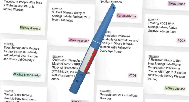  ?? RURU KUO / THE NEW YORK TIMES ?? Scientists are exploring whether new diabetes and weight-loss drugs, such as Ozempic, could also treat addiction, kidney disease and more.