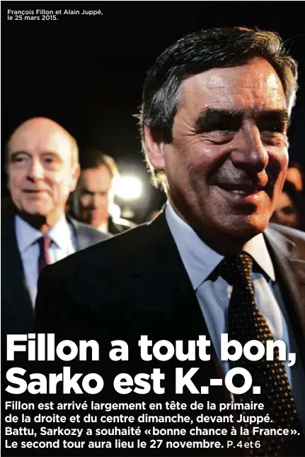  ??  ?? François Fillon et Alain Juppé, le 25 mars 2015.