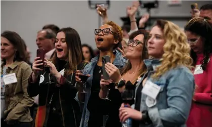  ?? ?? Supporters of Ohio’s Issue 1 cheer at a watch party hosted by Ohioans United for Reproducti­ve Rights on Tuesday in Columbus, Ohio. Photograph: Andrew Spear/Getty Images