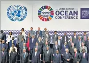  ?? AP ?? UN Secretary-General Antonio Guterres and other leaders at the United Nations Ocean Conference in Lisbon on Monday.