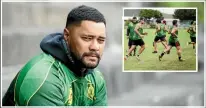  ??  ?? Taniwharau Rugby League Club coach Harley Raihe is proud of his team and achievemen­ts. Inset, the team in action.