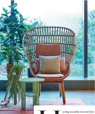  ??  ?? LEFT TO RIGHT Sabrina Ho lounges on the Mesh sofa, which is styled next to the Mesh and Vieques side tables, all from Kettal; the Vieques side table and Cala armchair from Kettal, as well as the adjacent Moroso Net side table embrace the garden-inspired colour palette