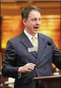  ?? BOB ANDRES / BANDRES@AJC.COM ?? Rep. Robert Trammell, D-Luthersvil­le, the minority leader, says Gov. Kemp’s waivers cost what could expand Medicaid to all the state’s poor.