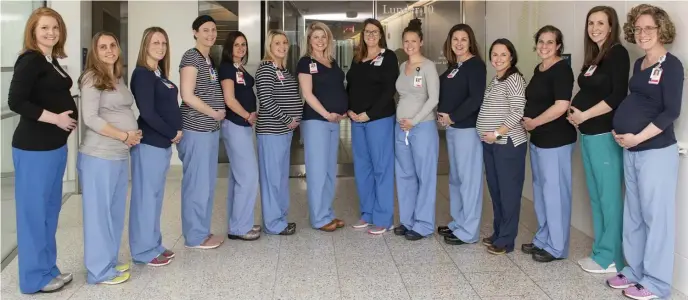  ?? COURTESY OF MGH ?? BABY BOOM: Fourteen oncology nurses who work on the same floor at Massachuse­tts General Hospital are currently pregnant — one with twins.