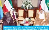  ??  ?? KUWAIT: His Highness the Amir Sheikh Sabah Al-Ahmad Al-Jaber Al-Sabah receives His Highness Sheikh Nasser Al-Mohammad Al-Ahmad Al-Sabah. — KUNA photos