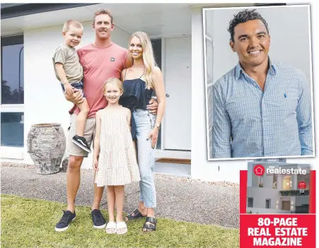  ?? ?? Adam and Mia Codner with their children Ivy, 7, and Noah, 4, say Currumbin was an easy decision after moving from Sydney and (inset) Matt Srama. Picture: Tertius Pickard