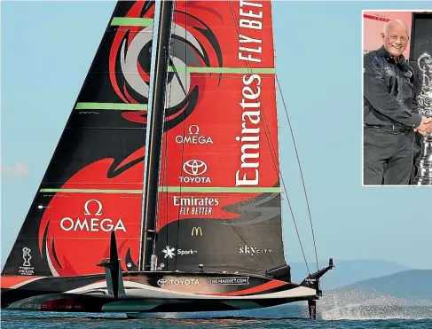 ??  ?? Team NZ’s Te Rehutai, left, is the cutting edge of foiling yacht technology – but, like the now fraught relationsh­ip between Grant Dalton and Luna Rossa’s Patrizio Bertelli, above, it’s use will be over come the end of this year’s racing.