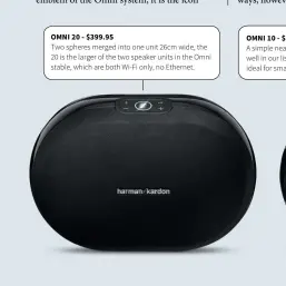  ??  ?? OMNI 20 - $399.95 Two spheres merged into one unit 26cm wide, the 20 is the larger of the two speaker units in the Omni stable, which are both Wi-Fi only, no Ethernet.