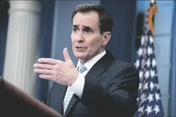  ?? EVAN VUCCI/AP ?? NATIONAL SECURITY COUNCIL SPOKESMAN John Kirby speaks during a press briefing at the -white House on Monday in Washington.