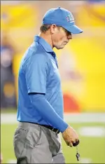  ?? Associated Press ?? In this file photo, UCLA head coach Jim Mora paces on the field as his players warm up prior to an NCAA college football game against Arizona State on Oct. 8, in Tempe, Ariz.