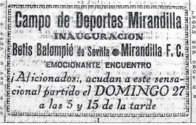  ??  ?? Anuncio de la inauguraci­ón del Campo de Deportes Mirandilla, publicado en el Diario en 1933.