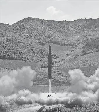  ?? KOREAN CENTRAL NEWS AGENCY VIA AP ?? North Korea claims it launched an interconti­nental ballistic missile.