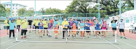  ?? ?? Participan­ts and guests cheer at the ‘Let’s Play Pickleball’ workshop at Miri Tennis Complex.