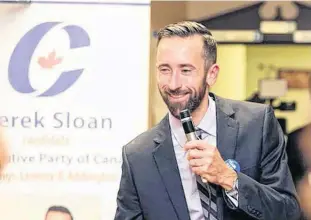  ?? POSTMEDIA NEWS ?? Hastings-Lennox and Addington MP Derek Sloan announced his bid for the leadership of the Conservati­ve Party of Canada on Jan. 22.