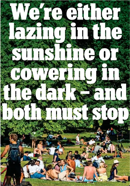  ??  ?? LOCKDOWN AND OUT: Sunbathers pack St James’s Park in Central London during last week’s warm weather