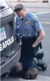  ?? AP ?? IN THIS image from video provided by Darnella Frazier, a Minneapoli­s officer kneels on the neck of a handcuffed George Floyd who was pleading that he could not breathe on last Monday. |