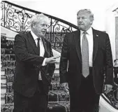  ?? ERIN SCHAFF/AP ?? President Trump and Britain’s Prime Minister Boris Johnson, left, speak to the media before a working breakfast meeting.