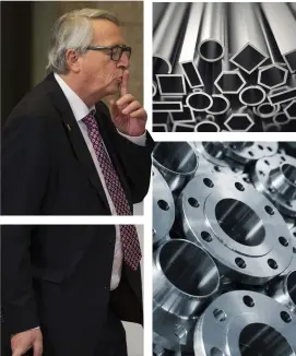  ??  ?? Internatio­nal trade faces being fractured as European Commission President Jean-Claude Juncker threatens to retaliate against US President Donal Trump’s metal tariffs with counter-measures against American heartland goods such as bourbon whiskey and...