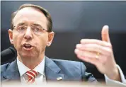  ?? ANDREW HARNIK — THE ASSOCIATED PRESS ?? Deputy Attorney General Rod Rosenstein speaks before a House Committee on the Judiciary oversight hearing on Capitol Hill on Wednesday in Washington.