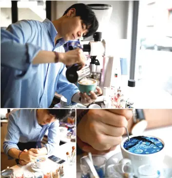  ??  ?? South Korean barista Lee Kang-bin makes his latte arts called ‘creamart’ at his coffee shop in Seoul, South Korea.