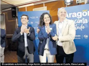  ?? ?? El candidato autonómico, Jorge Azcón, junto a la candidata en Cuarte, Elena Lacalle.