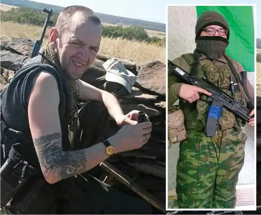  ?? ?? On the other side: Britons Ben Stimson, 48, and Aiden Minnis, 37, are fighting with the Russian army in Ukraine