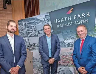  ?? ?? ● Dr Paul Myers, Farm Urban managing director; Steve Rotheram, metro mayor; and John Lewis, managing director of Heath Park’s owners SOG, at the hydrogen-powered vertical farm launch last year