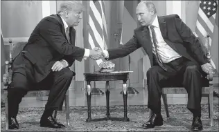  ?? AFP ?? NEW DAWN? US President Trump and his Russian counterpar­t Putin at a meeting in Helsinki, on Monday.