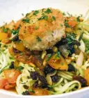  ??  ?? Zucchini noodles with chicken meatballs and tomato sauce