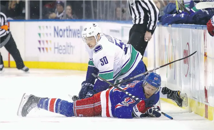  ?? — GETTY IMAGES FILES ?? Brendan Gaunce has been relied on to kill penalties for the Vancouver Canucks but admits he’s still adjusting to the skill and structure at the NHL level.