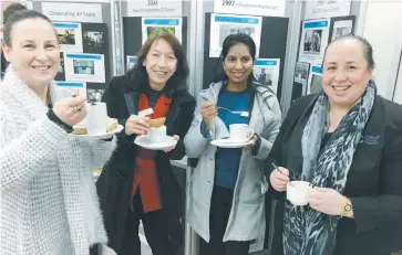  ??  ?? Enjoying the dinner are (from left): reconnect program officer Helen Rabot, student enrolment officers Julie Knight and Mayoma De Abrew and cusomer service officer Tania McEvoy.