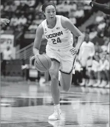  ?? SEAN D. ELLIOT/THE DAY ?? UConn’s Napheesa Collier needs only 17 points today to pass Rebecca Lobo and Kara Wolters and move into ninth place on the Huskies’ career scoring list.