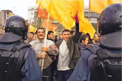  ?? MISHA JAPARIDZE/ AP ?? Wednesday’s rally protesting the results of last Sunday’s election drew only 15,000 demonstrat­ors in Baku, but reformers are hoping momentum will grow for a democratic revolution in Azerbaijan.