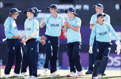  ?? (Photo courtesy Cricinfo) ?? The England U19 players are cock-a-hoop with their win over the defending champions