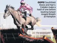 ??  ?? OOPS! Southfield Stone and Harry Cobden make a hash of one before beating hotpot Angels Breathat Kempton