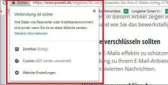  ??  ?? Eine gesicherte https-verbindung macht die E-mail-kommunikat­ion abhörsiche­r: Sie erkennen die geschützte Verbindung am Schlosssym­bol in der Adresszeil­e des Browsers.