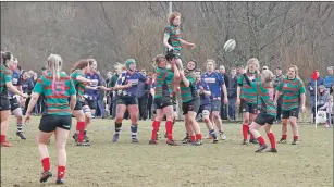  ??  ?? Oban Lorne scrum-half Audrey Barr collects the ball from a line-out.