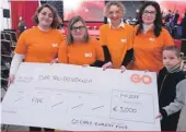  ??  ?? GO employees, led by senior manager HR Operations, Josephine Grima (second from right), presenting the donation to Id-Dar tal-Providenza during the recent fund-raising marathon