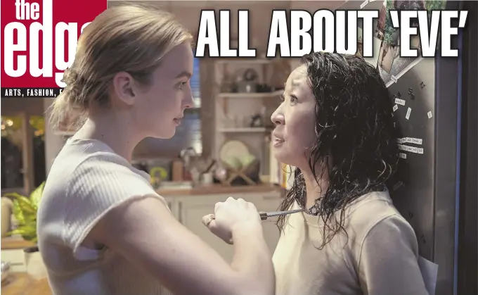  ??  ?? MAKING HER POINT: Assassin Villanelle (Jodie Comer, left) confronts British intelligen­ce agent Eve (Sandra Oh, right and below) in ‘Killing Eve.’