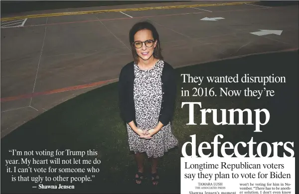  ?? (AP/LM Otero) ?? Shawna Jensen stands for a portrait Sept. 24 in Mansfield, Texas. Jensen voted for President Donald Trump in 2016 but plans to vote for Democrat Joe Biden this year.