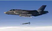  ?? ASSOCIATED PRESS ?? A South Korean Air Force F-35 fighter jet fires a GBU-12 aerial laser-guided bomb at a firing range near its land border with North Korea on Friday.