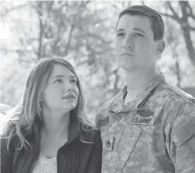  ??  ?? Haley Bennett and Miles Teller in a scene from Thank You for Your Service, which follows a group of U.S. soldiers returning from Iraq who struggle to integrate back into family and civilian life. FRANÇOIS DUHAMEL / DREAMWORKS PICTURES VIA THE...