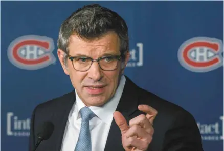  ?? GRAHAM HUGHES LA PRESSE CANADIENNE ?? Le directeur s’est adressé à la presse dimanche soir. «On a manqué beaucoup de constance dans notre jeu», a admis Marc Bergevin.