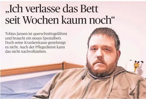  ?? RP-FOTO: ANNE ORTHEN ?? In diesem Bett in seinem Zimmer verbringt Tobias Jansen seit einigen Wochen nahezu seine gesamte Zeit.