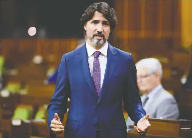  ?? SEAN KILPATRICK / THE CANADIAN PRESS ?? Prime Minister Justin Trudeau at question period in the House of Commons on Monday as the Liberals supported an
NDP plan on sick leave for Canadians in return for the backing of a government plan for Parliament this summer.