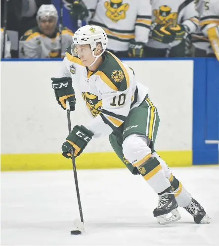  ?? ED KAISER ?? Tyler Soy joined the University of Alberta Golden Bears for an exhibition game against the NAIT Ooks on Friday at the NAIT Arena after a stint with the Tulsa Oilers of the ECHL.