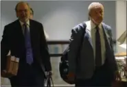  ?? MARK ZALESKI — THE ASSOCIATED PRESS ?? North Carolina basketball coach Roy Williams and his lawyer Jim Cooney, left, arrive at an NCAA hearing Wednesday in Nashville, Tenn. It has taken more than two years for North Carolina to appear before an NCAA infraction­s committee panel since...