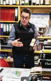  ??  ?? The office of Limestone Coast winemaker Peter Bissell is a den of vinicultur­e wisdom.